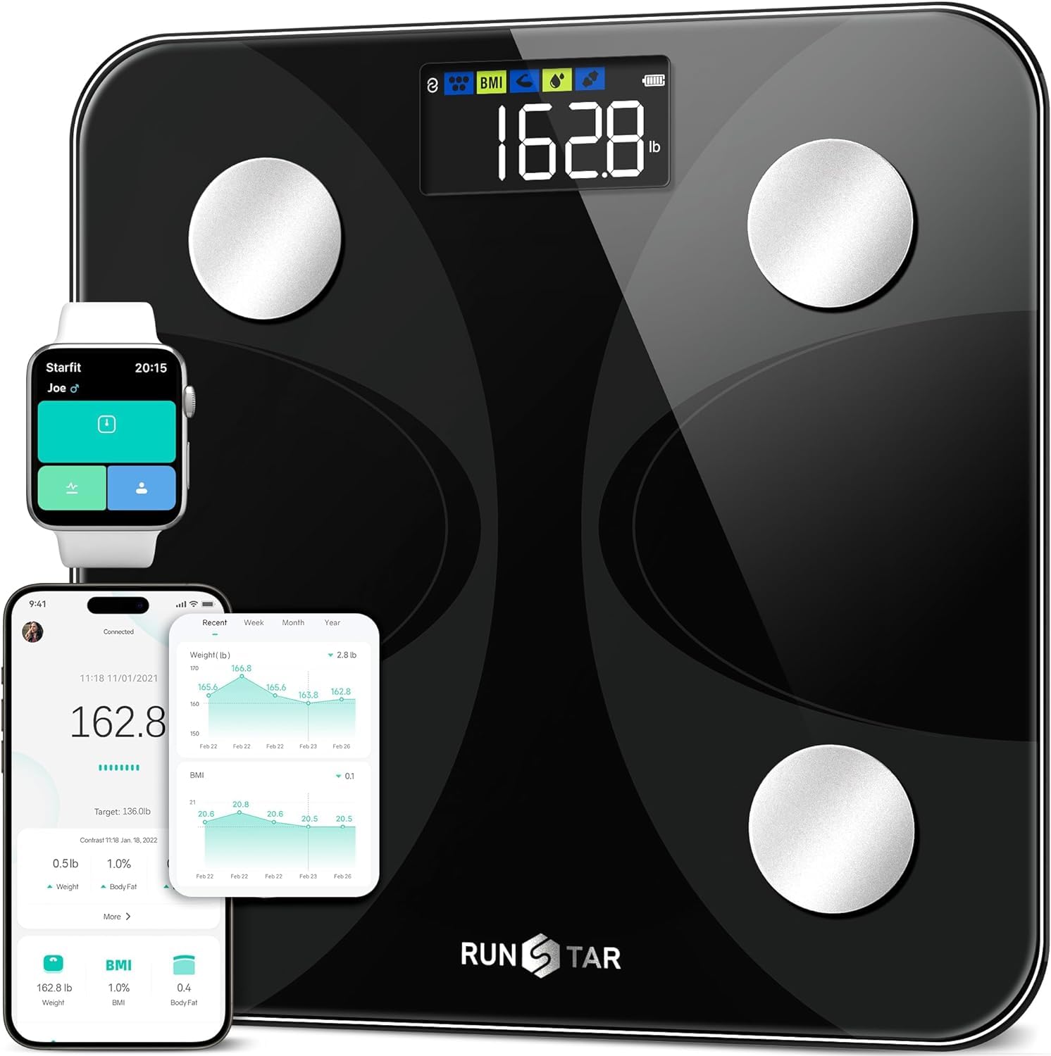 RunSTAR Ultra Precision Smart Weighing Scales (Black)