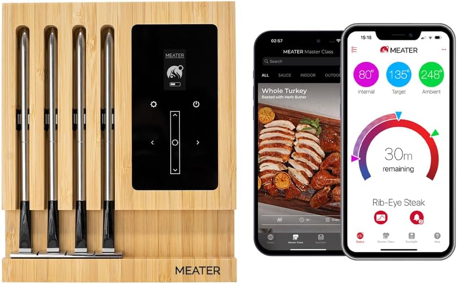 MEATER Block: 4-Probe Premium WiFi Smart Meat Thermometer | for BBQ, Oven, Grill, Kitchen, Smoker, Rotisserie | iOS & Android App | Apple Watch, Alexa Compatible | Dishwasher Safe